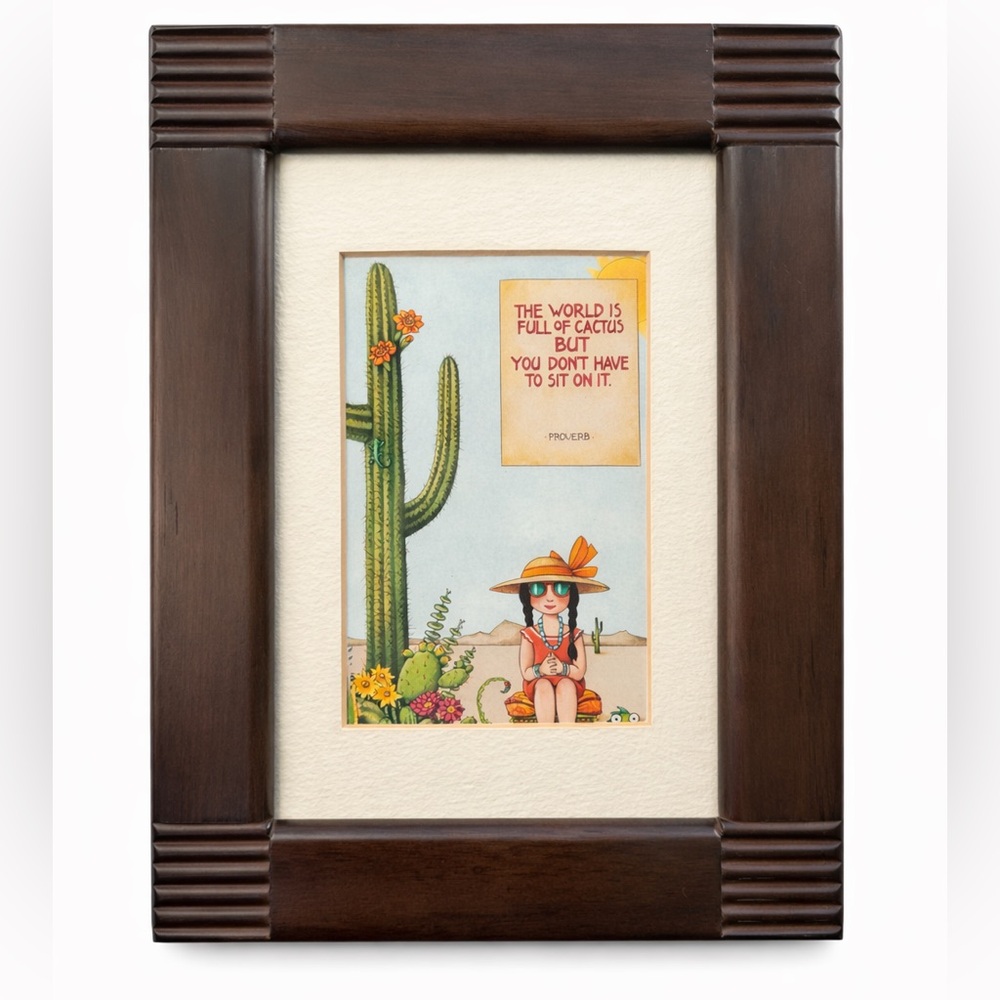 Framed art cactus girl desert with a funny quote